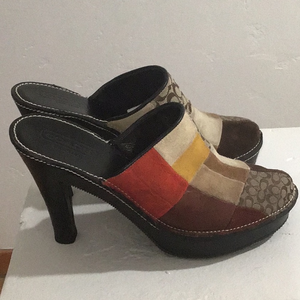 EUC Coach Clogs Neutral Patchwork Size 7